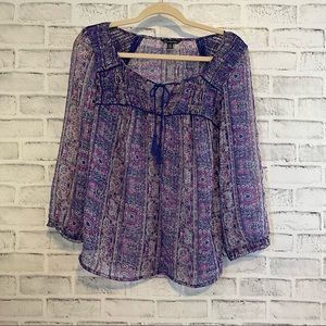 American Eagle Outfitters Boho Sheer Peasant Style Top Shirt Blouse  #BB227